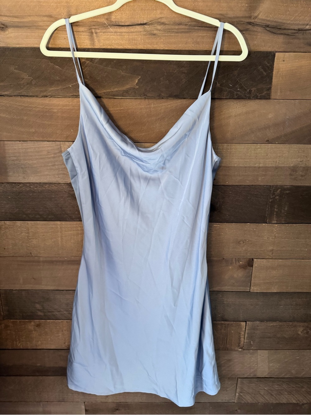 glam Light Blue Satin Slip Mini Dress